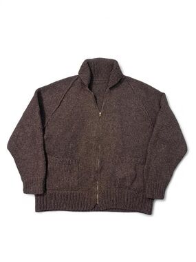 Vintage 50s/60s Talon zip heavy knit shawl collar wool cardigan sweater brown XL